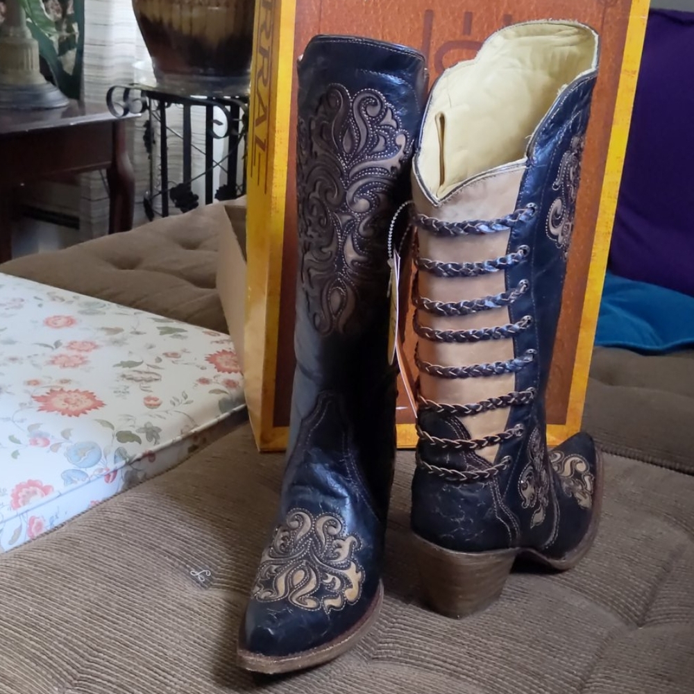 Corral Bone Inlay Back Strap Black Chocolat boots